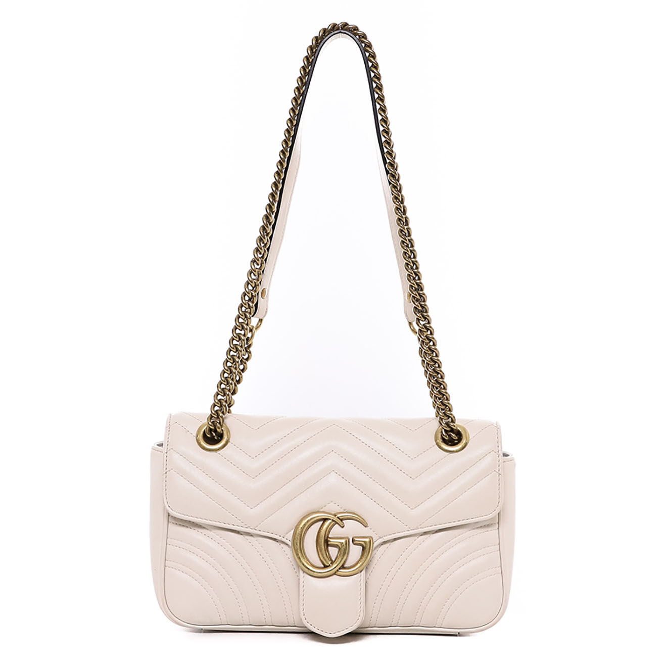 Gucci Sac bandoulière Marmont en Cuir Chevron beige - Très bon état - L.25 cm