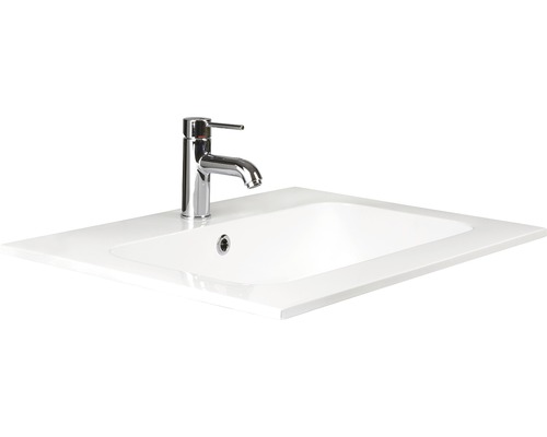 Sanox Porto badkamermeubelset (B x H x D): 70 x 56,5 x 50 cm, frontkleur: wit hoogglans, met witte gegoten minerale wastafel