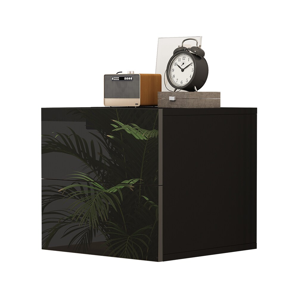 Vicco Nachtschrank Sofie 49,6 x 45 cm, Schwarz Hochglanz, 2 Schubladen