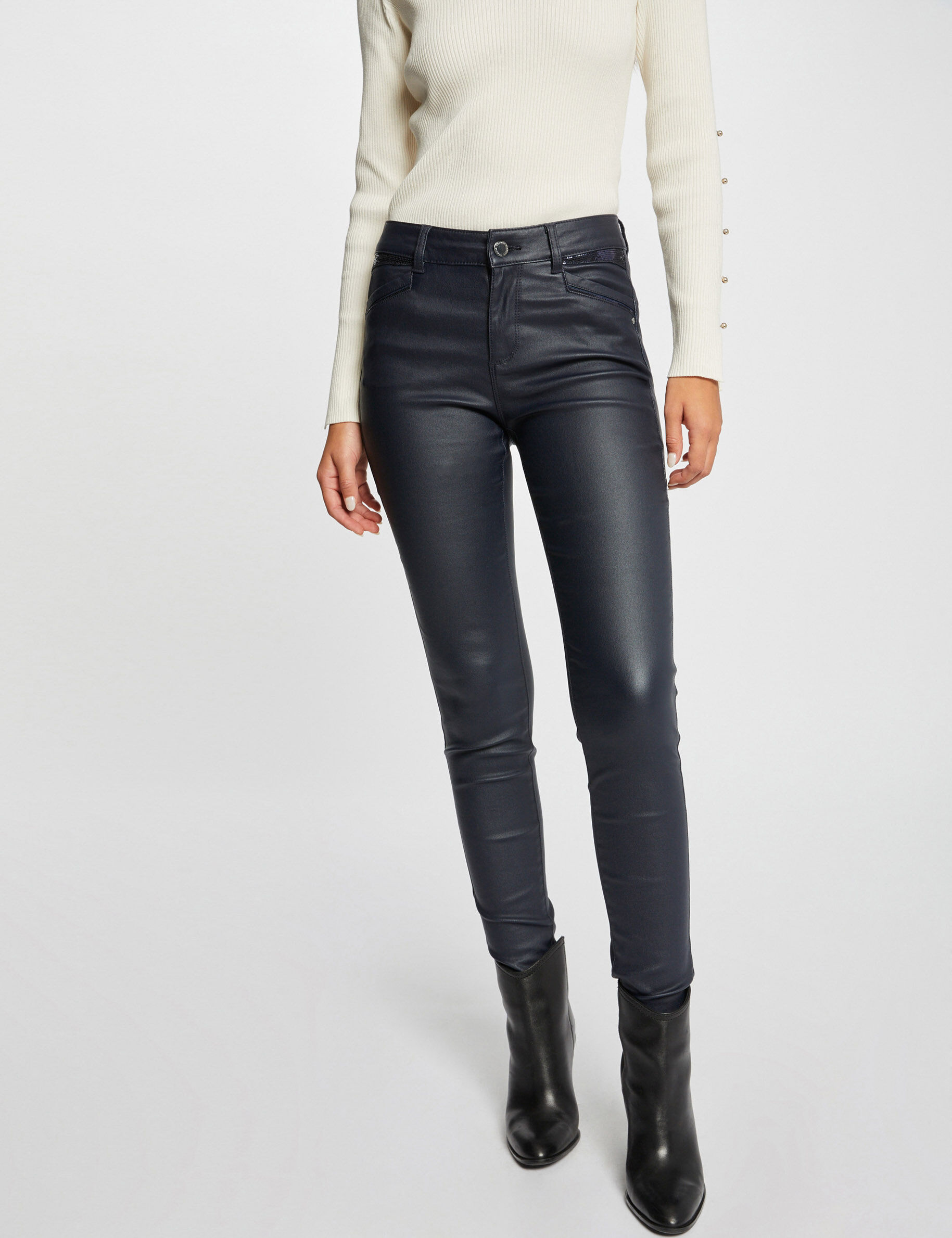 Pantalon skinny enduit marine femme - marine