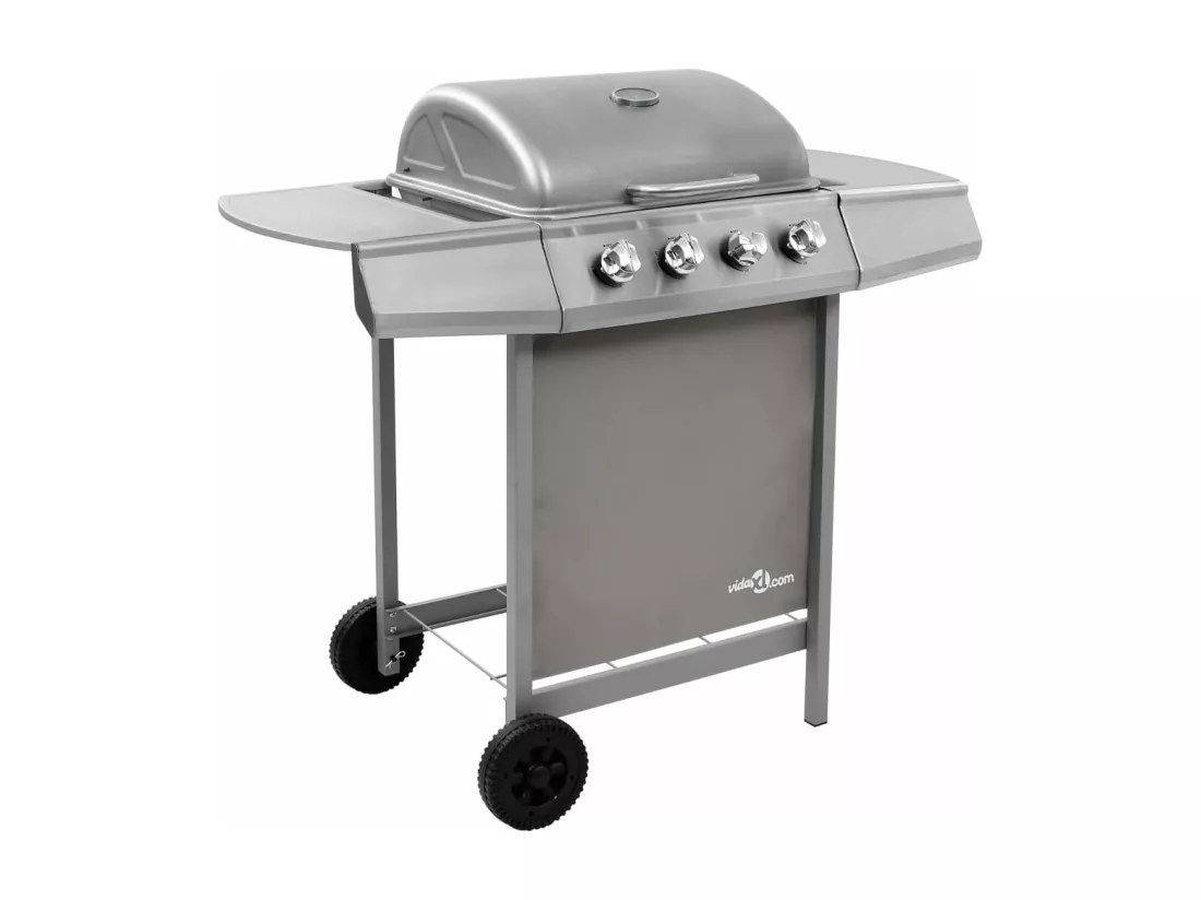 Barbecue gril à gaz avec 4 brûleurs argenté