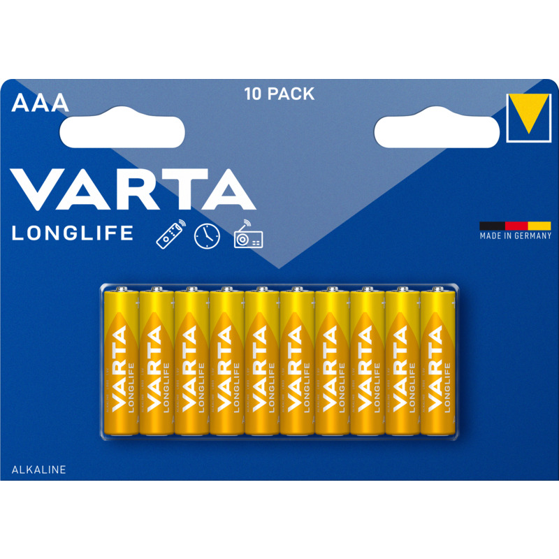 Varta Batterien Longlife, AAA/LR03, 1200 mAh, 10 Stück