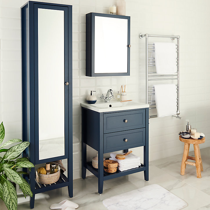 Armoire de salle de bains avec miroir GoodHome Perma bleu L. 50 cm