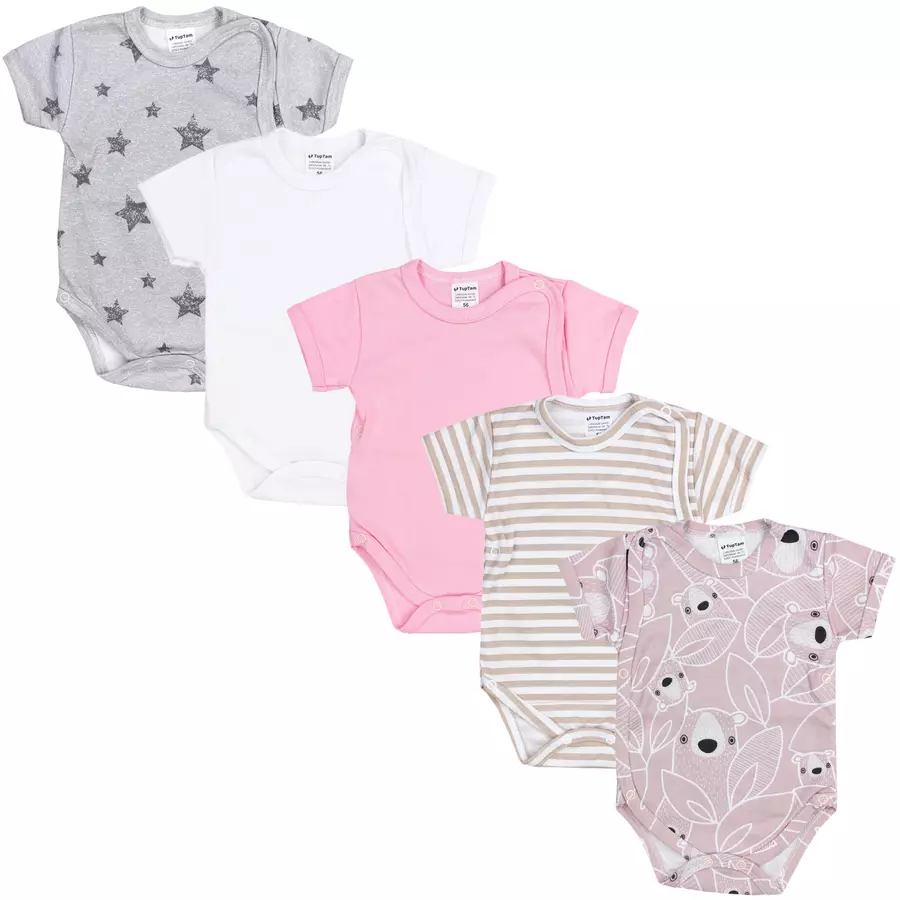 TupTam Baby Mädchen Kurzarm Wickelbody 5er Set beigerosa