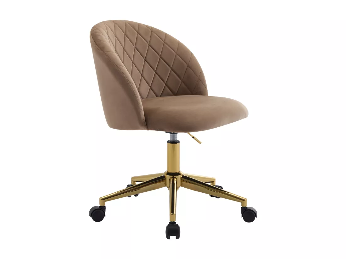 Chaise de bureau - Velours - Beige et doré - Hauteur réglable - PORIANI