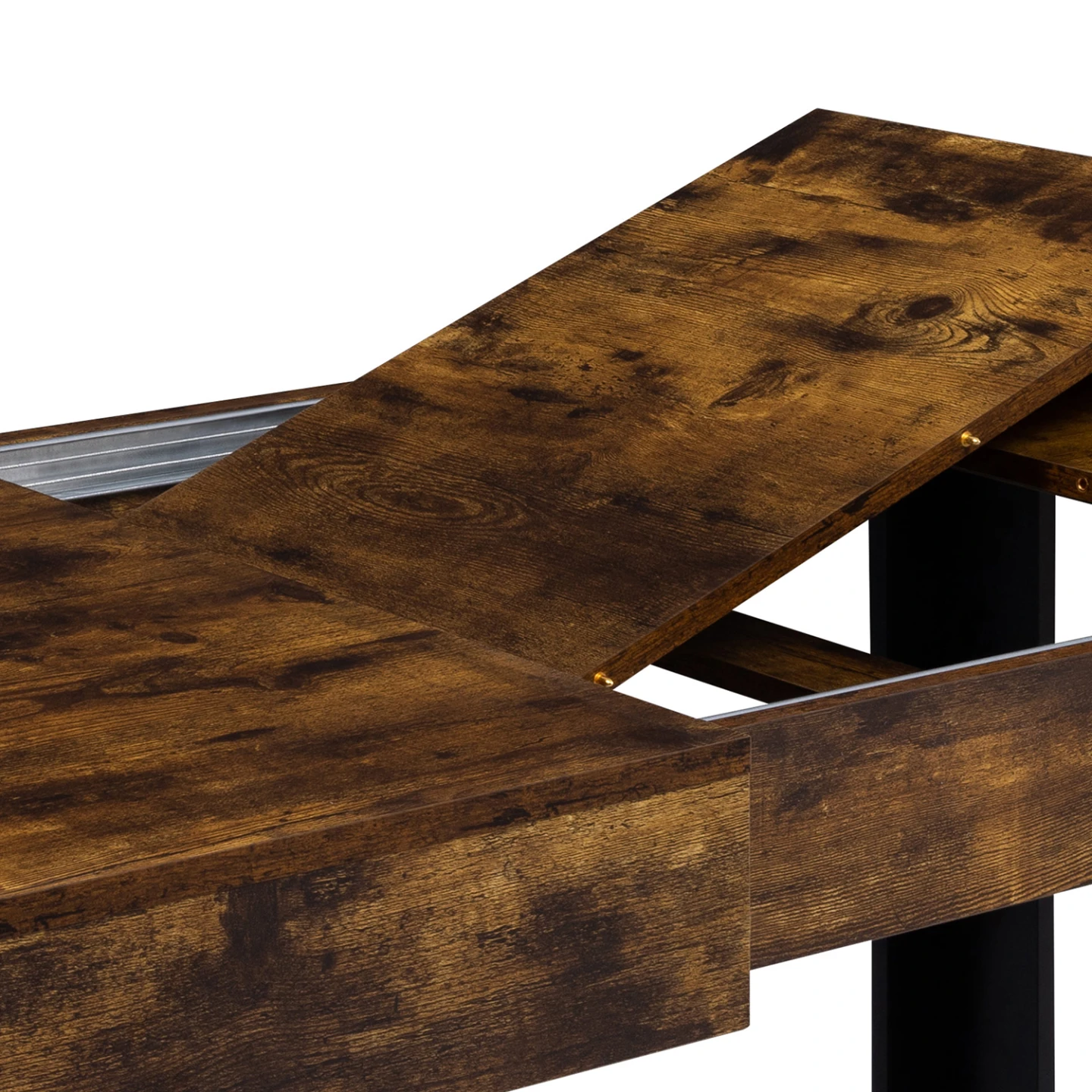 Table à manger extensible rectangle PHOENIX 4-8 personnes bois effet vieilli et noir 160-200 cm