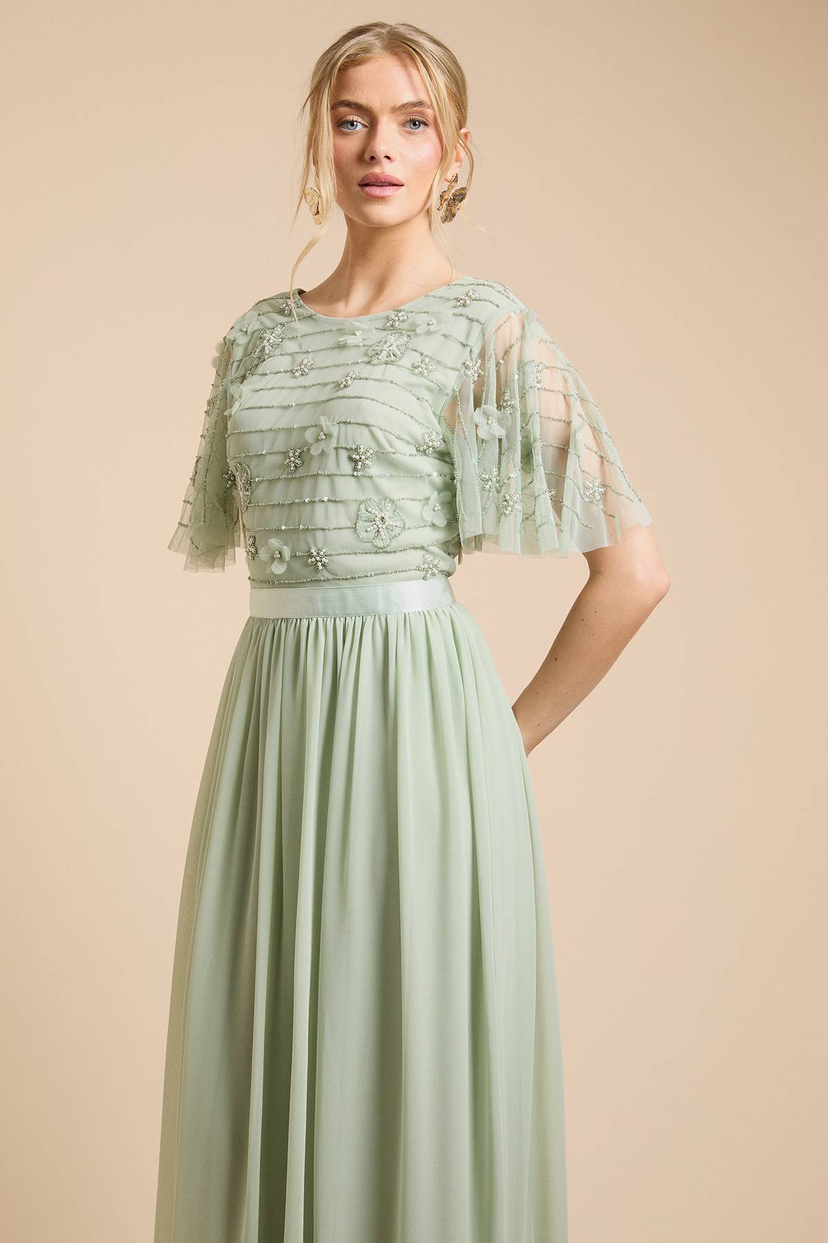 Oasis Robe Longue En Tulle À Manches Papillon Et Ornements Floraux