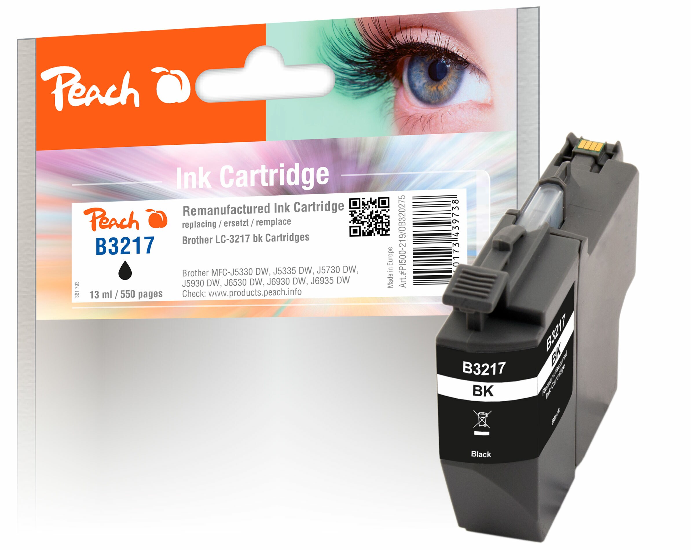 Peach B3217 BK Druckerpatrone bk ersetzt Brother LC-3217BK für z.B. Brother MFCJ 5730 DW, Brother MFCJ 5330 DW, Brother MFCJ 5335 DW (wiederaufbereitet)
