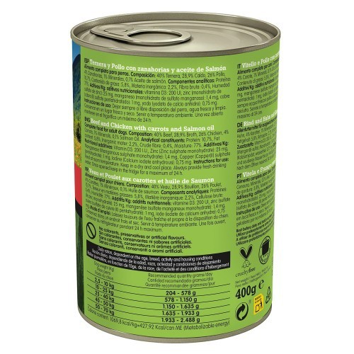 Ração úmida para cães adultos, sabor carne/frango.