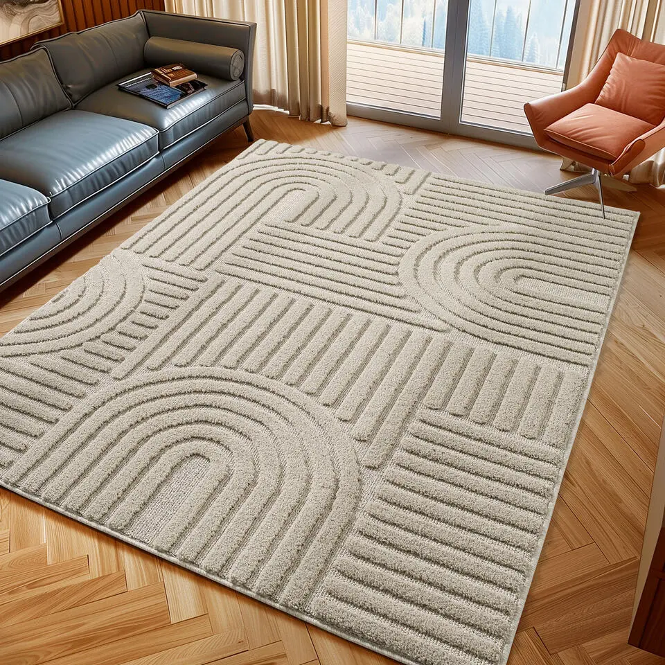Modern Japandi Vloerkleed - Beige - Boho Scandinavisch - 140x200 cm Laagpolig