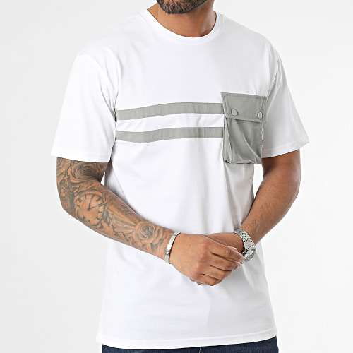 Tee Shirt Poche Blanc Gris