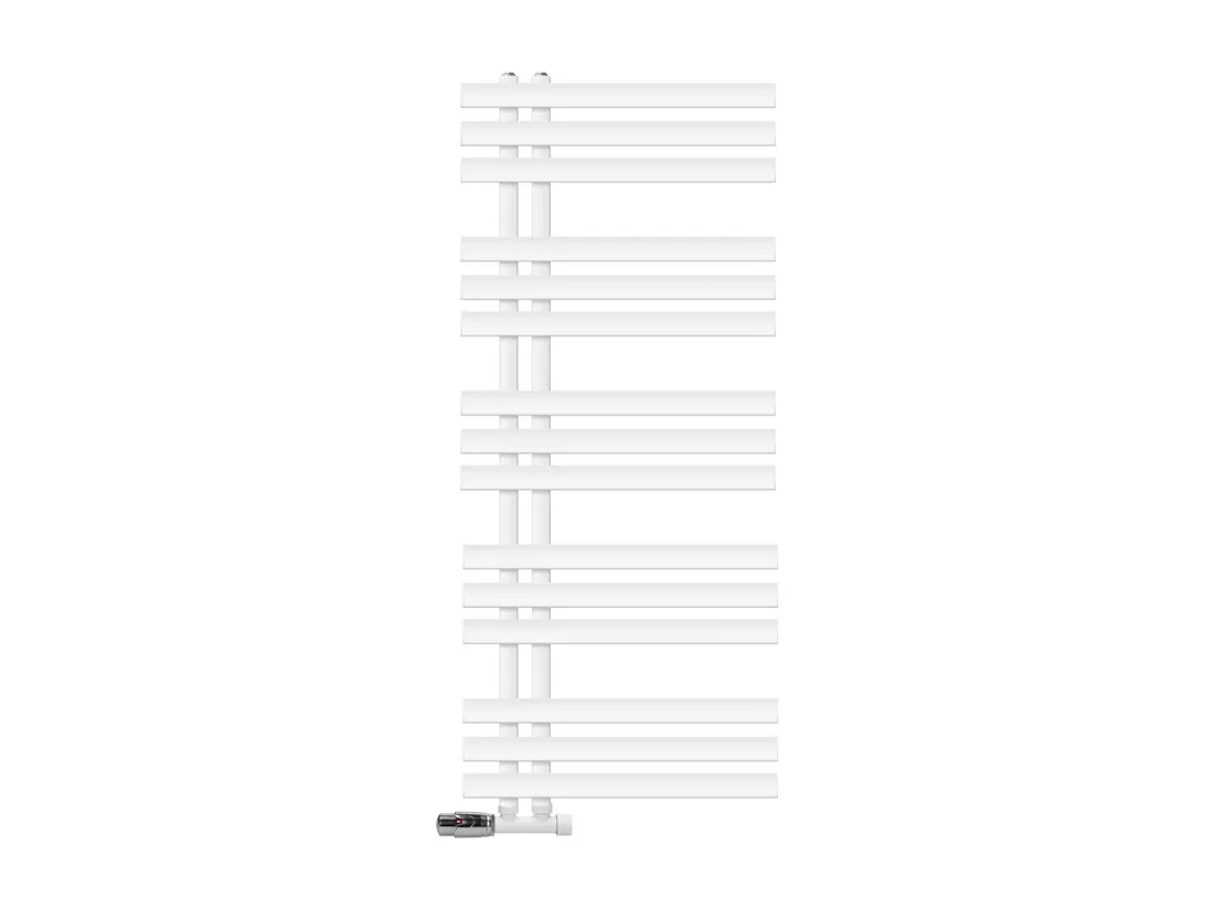 Radiateur de Salle de Bain Iron EM 500x1200 mm Blanc Raccord Central au Bas avec Garniture