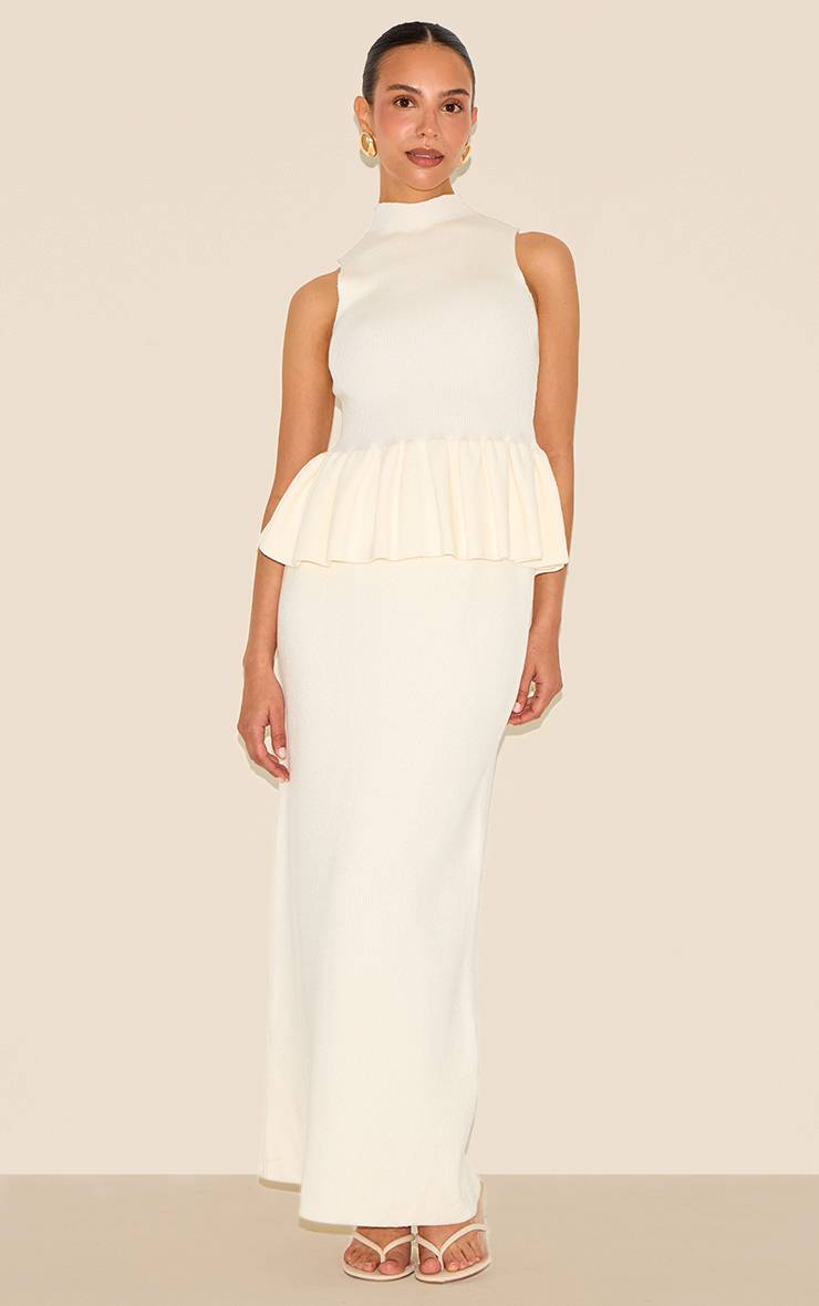 Crème Jupe Longue Taille Basse En Maille Petite Taille