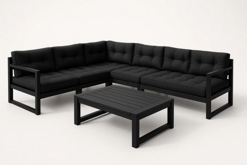Ecksofa Set Gartenmöbel Schwarz Aluminium Textilen 250x250x80 cm