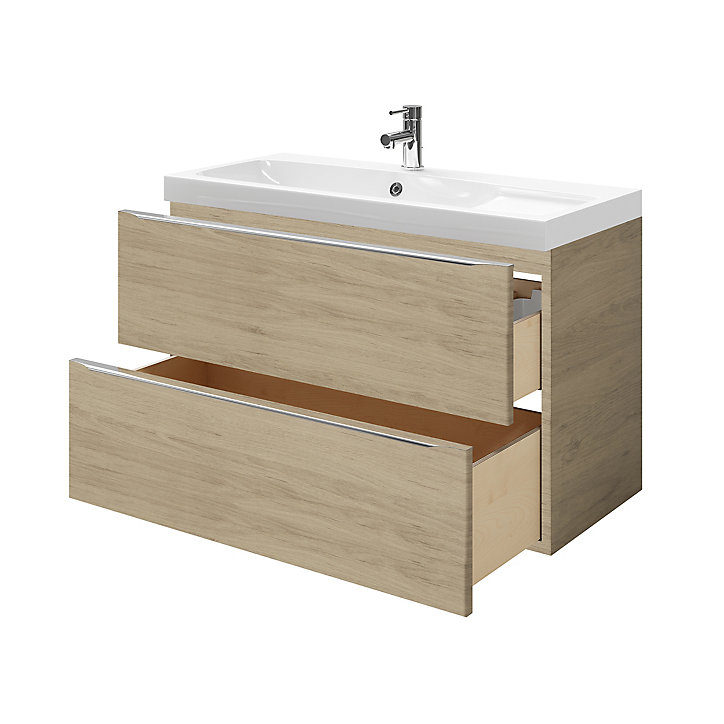 Meuble sous vasque à suspendre GoodHome Imandra bois chêne 100 cm + plan vasque Mila