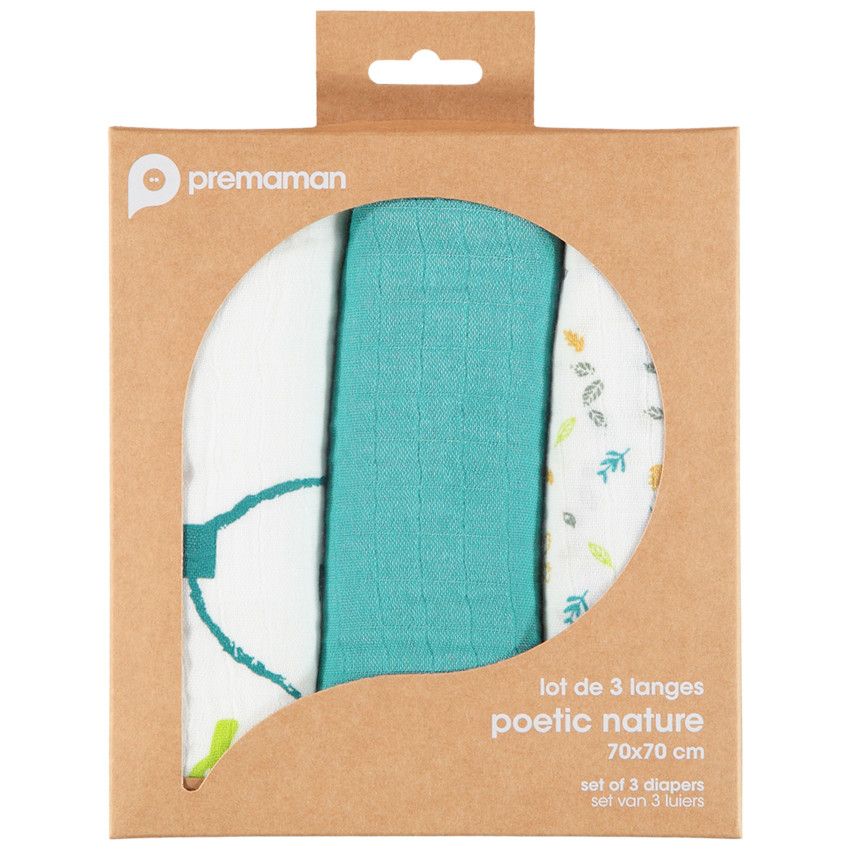 Lot de 3 langes en gaze de coton garçon - Ecru