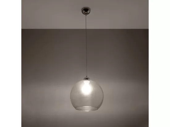Lampes suspendues Ball minimaliste en acier/verre - 1 sources lumineuses - L.30 x H.120 cm - transparent