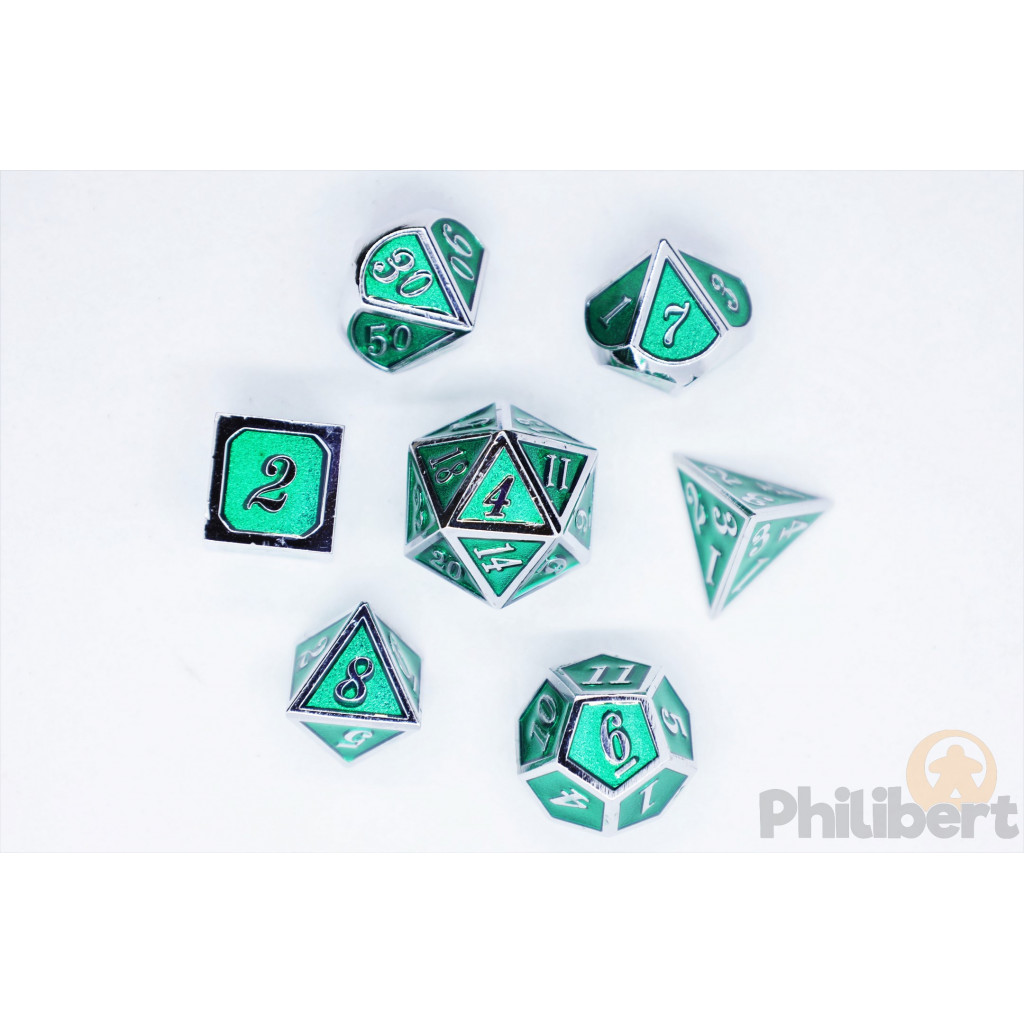 Set de 7 Dés JDR métalliques - Enamel and Silver