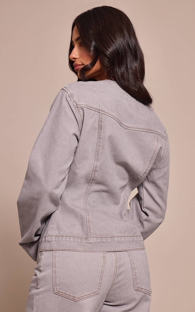 Washed Grey Chemise En Jean Boutonnée Avec Détail D'encolure Petite