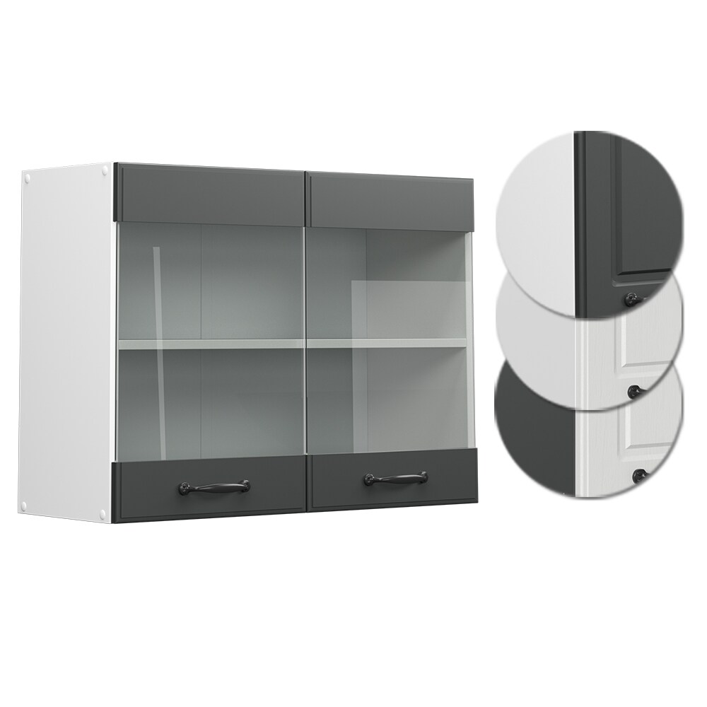 Vicco Hängeglasschrank Küchenschrank Küchenzeile Landhaus R-Line 80 cm Weiß-Anthrazit