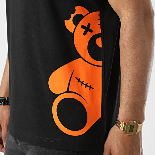 Tee Shirt Oversize Large Half Nounours Noir Orange