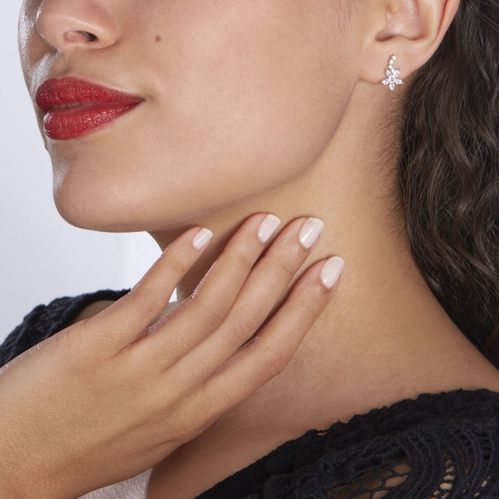 Boucles D'oreilles Puces Argent Blanc Florencio Oxydes De Zirconium