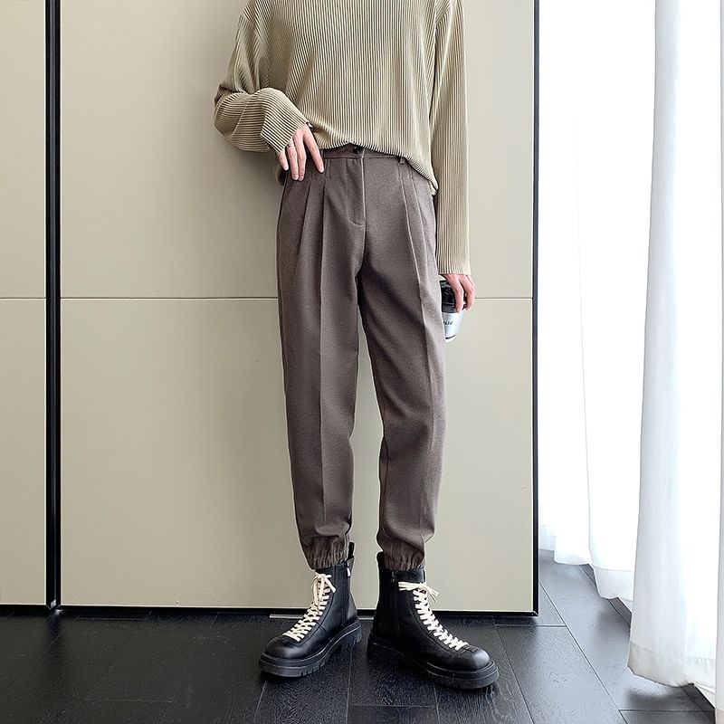 Adotuastic - Hoge taille effen cropped taps toelopende broek