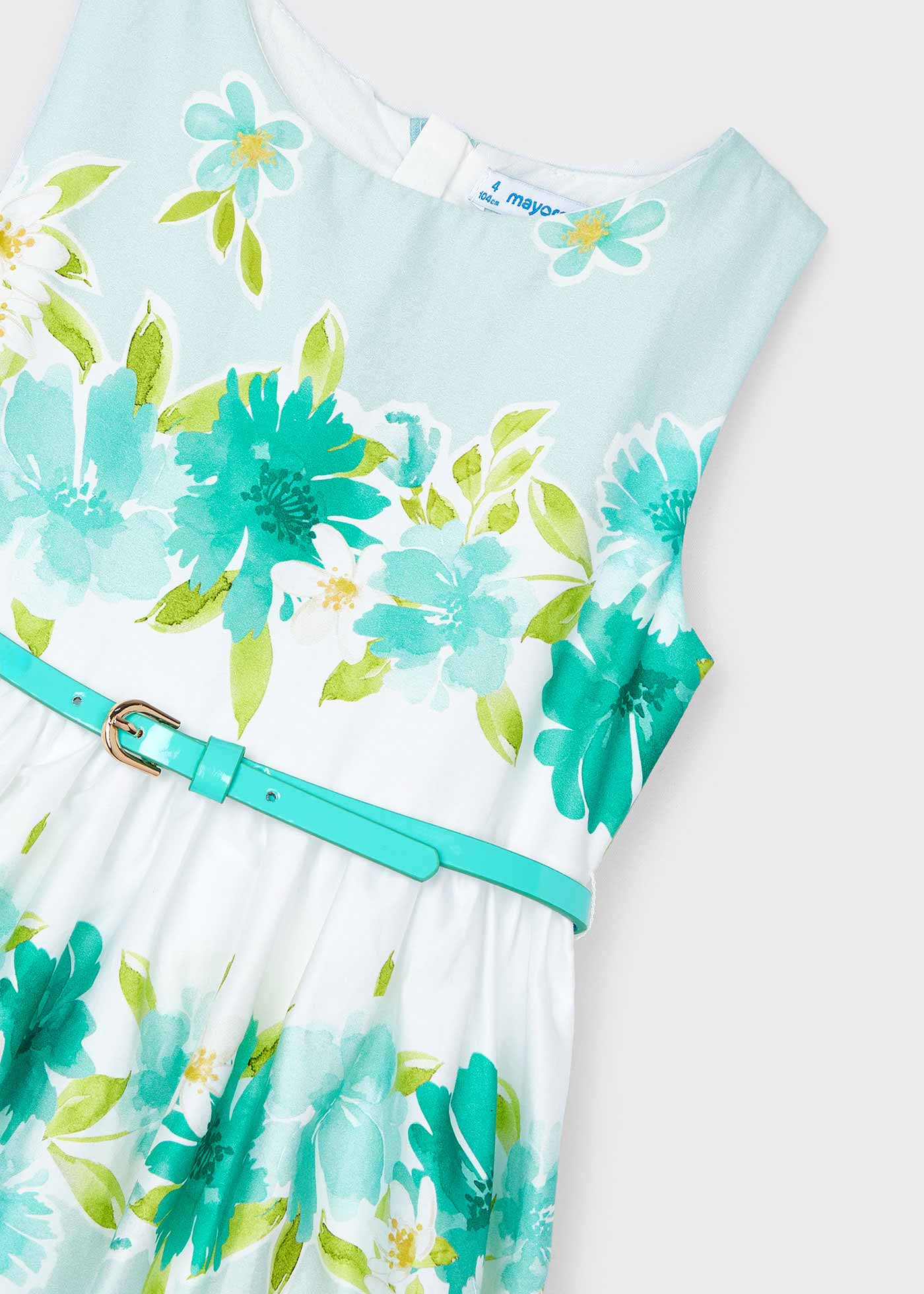 Vestido fúcsia de popeline com cinto para meninas