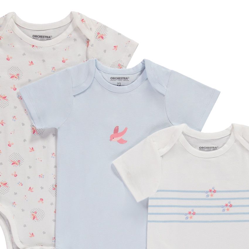 Lot de 5 bodies manches courtes fantaisie pour bébé fille avec ouvertures différentes selon l'âge - Ecru
