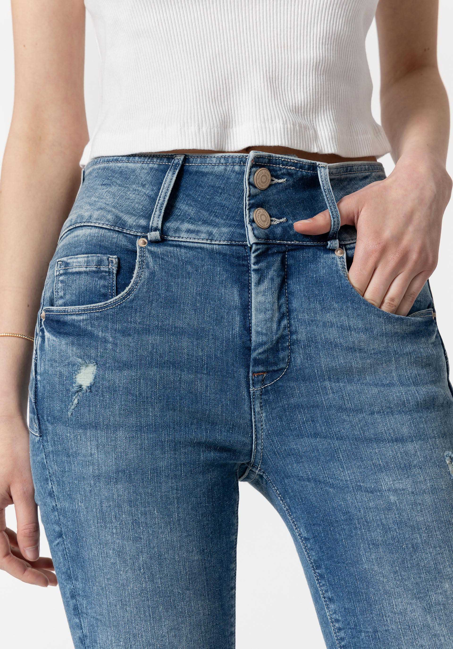 Jeans Double-up Skinny Cintura Alta Rasgões