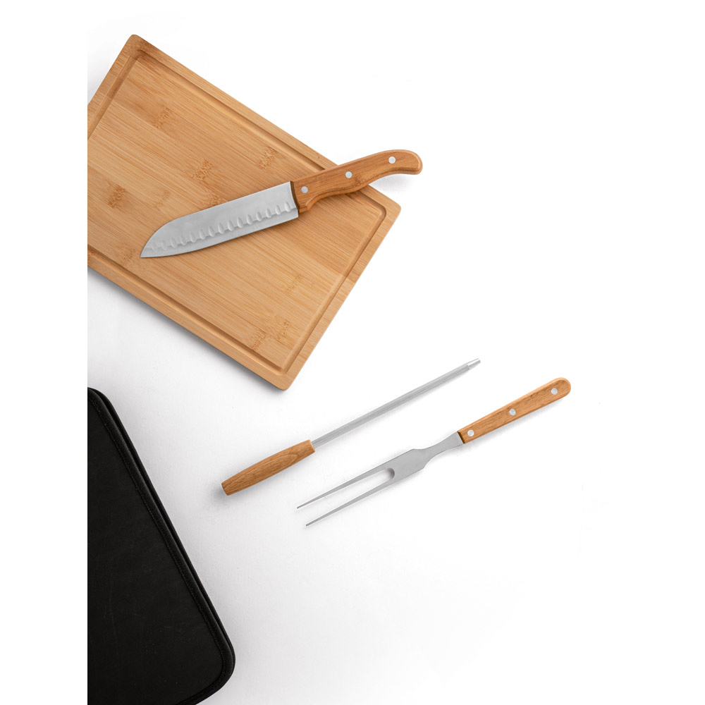 hi!dea 54142 - Ensemble de 5 pièces pour barbecue en bois et acier inoxydable et une planche de bambou