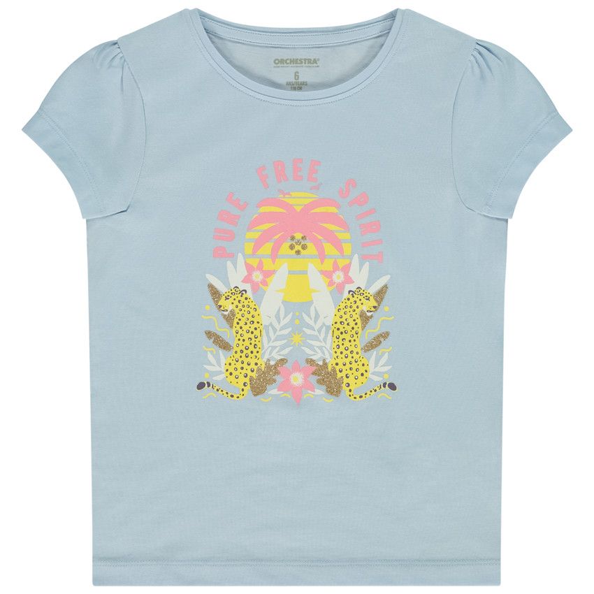 T-shirt manches courtes print fantaisie pour fille - Bleu