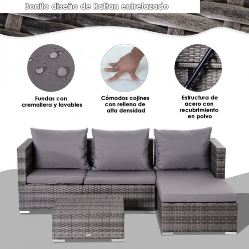 Chaise longue e mesa de jardim em rattan da Outsunny