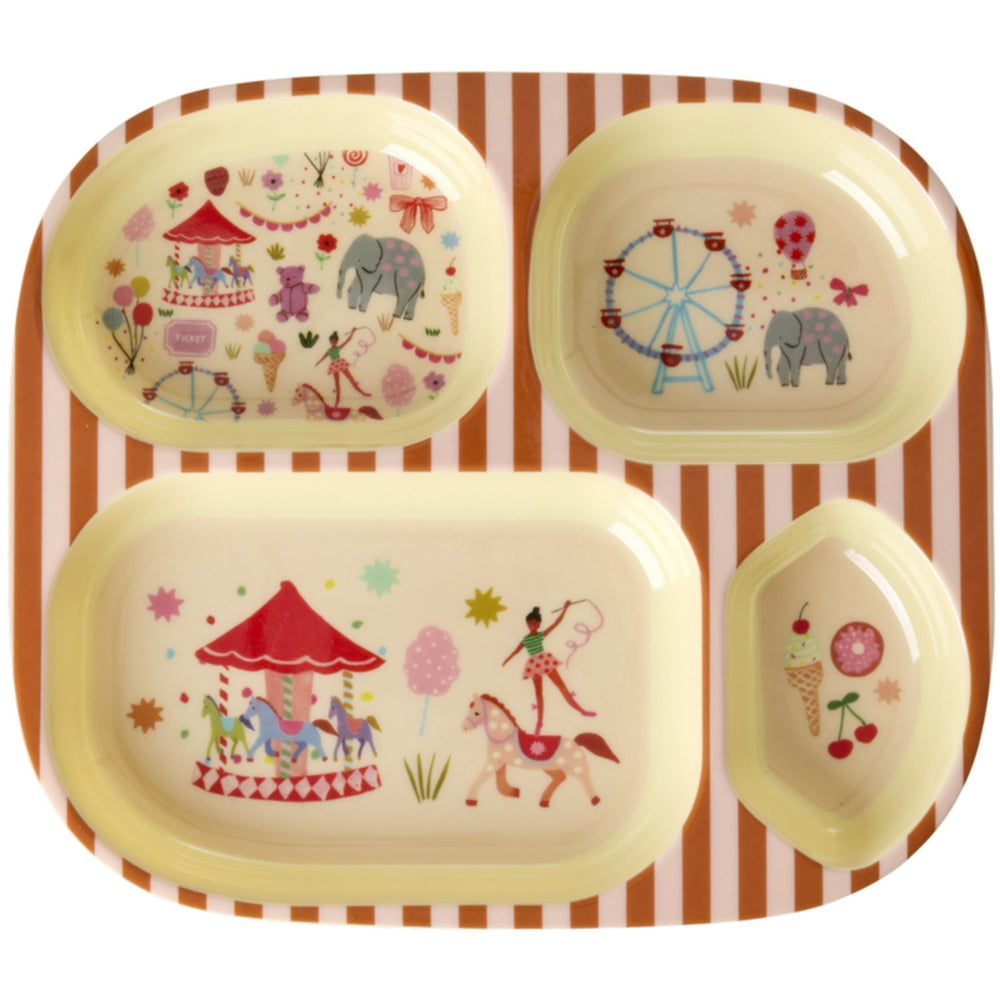 Køb Rice Fun Fair Print Pink Melamine Kids 4-Rum Tallerken