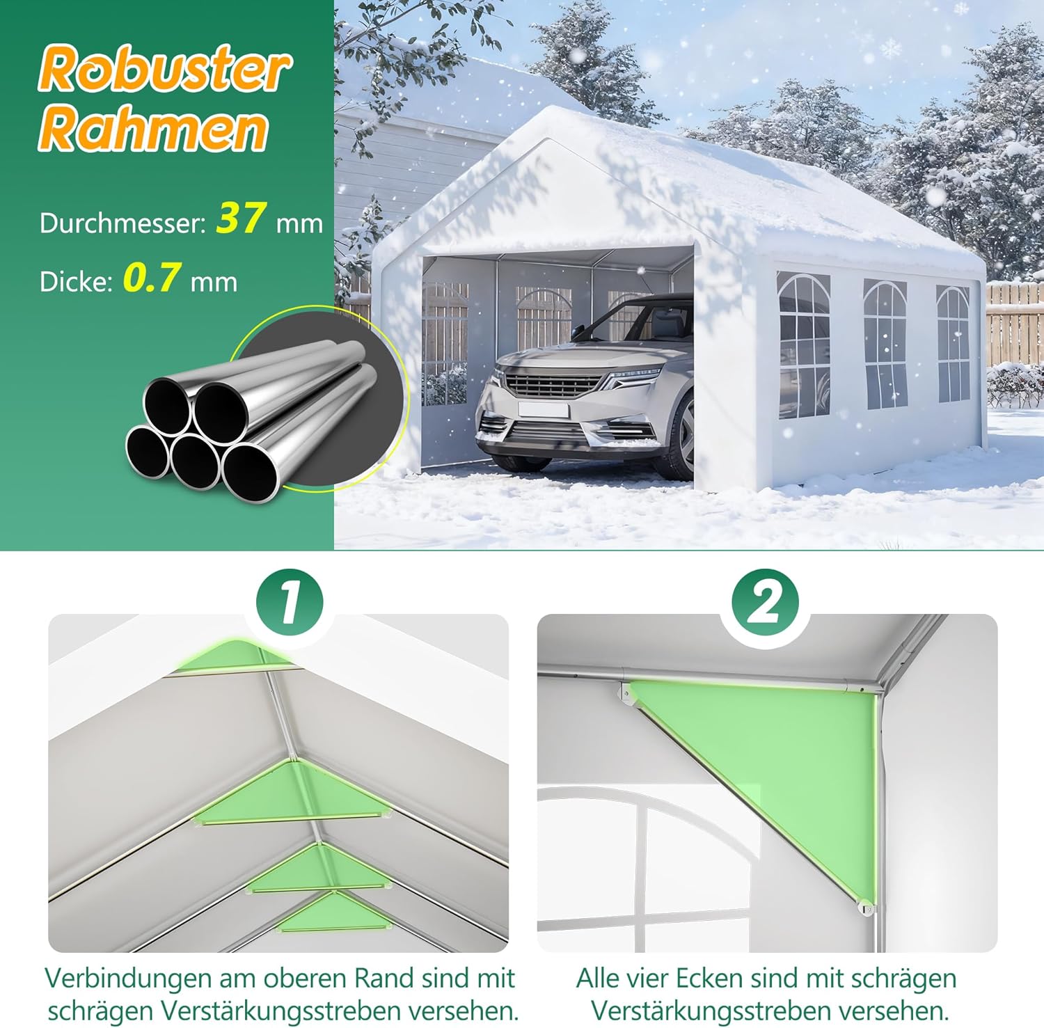 Pavillon 4x5 Meter Premium Winterfest Partyzelt mit Seitenwände, Wasserdicht Stabil Gartenpavillon Gartenzelt, UV Schutz Outdoor Festzelt Carport, Weiß