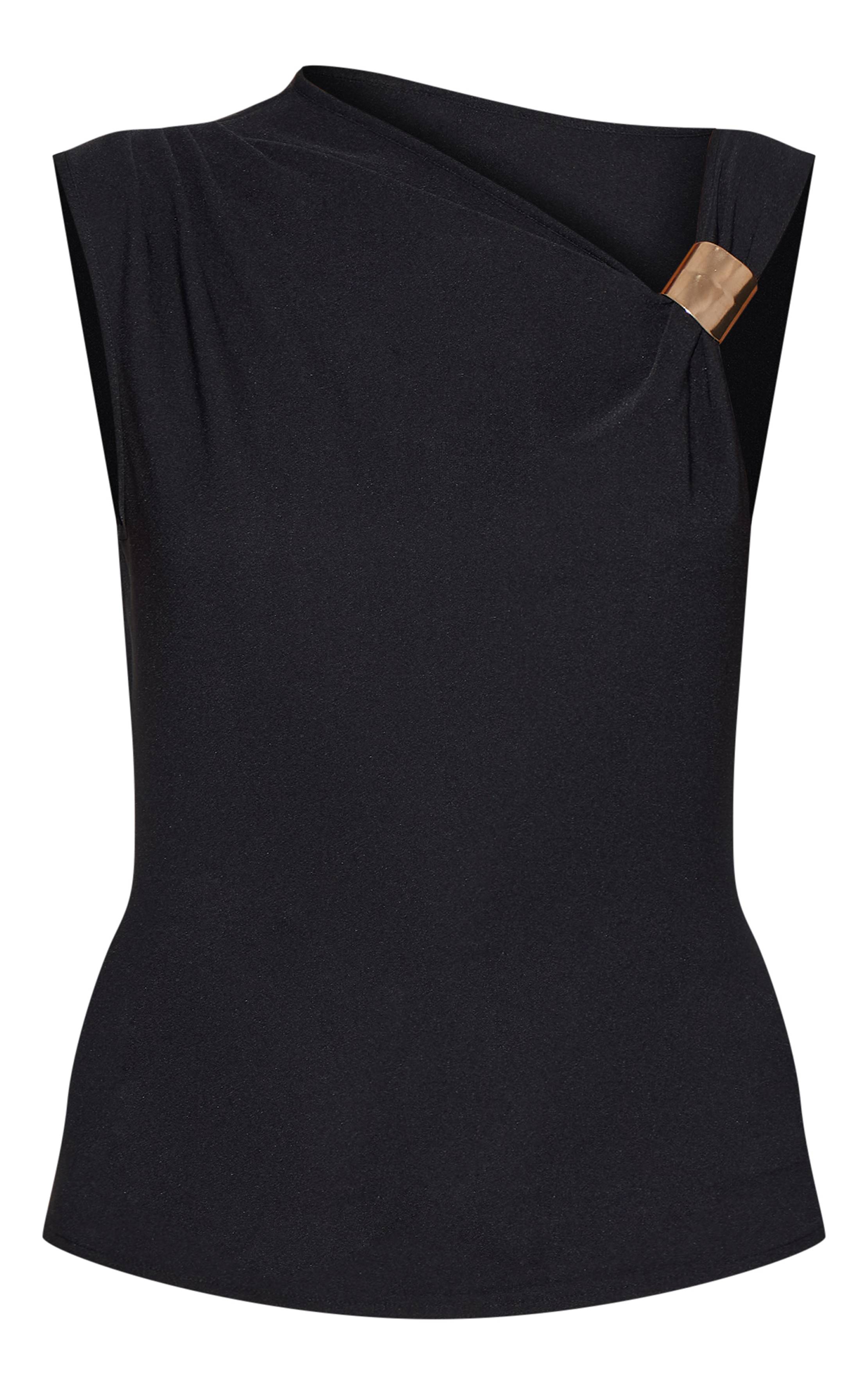 Noir Haut Long Asymétrique À Détails De Finitions