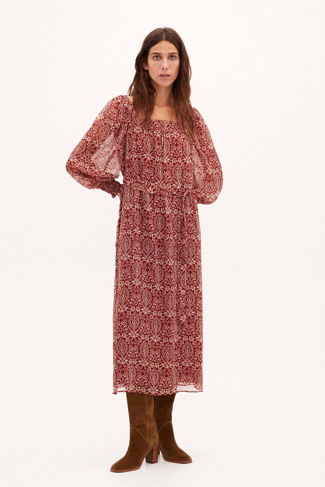Nadia Vestido midi estampado - Beige