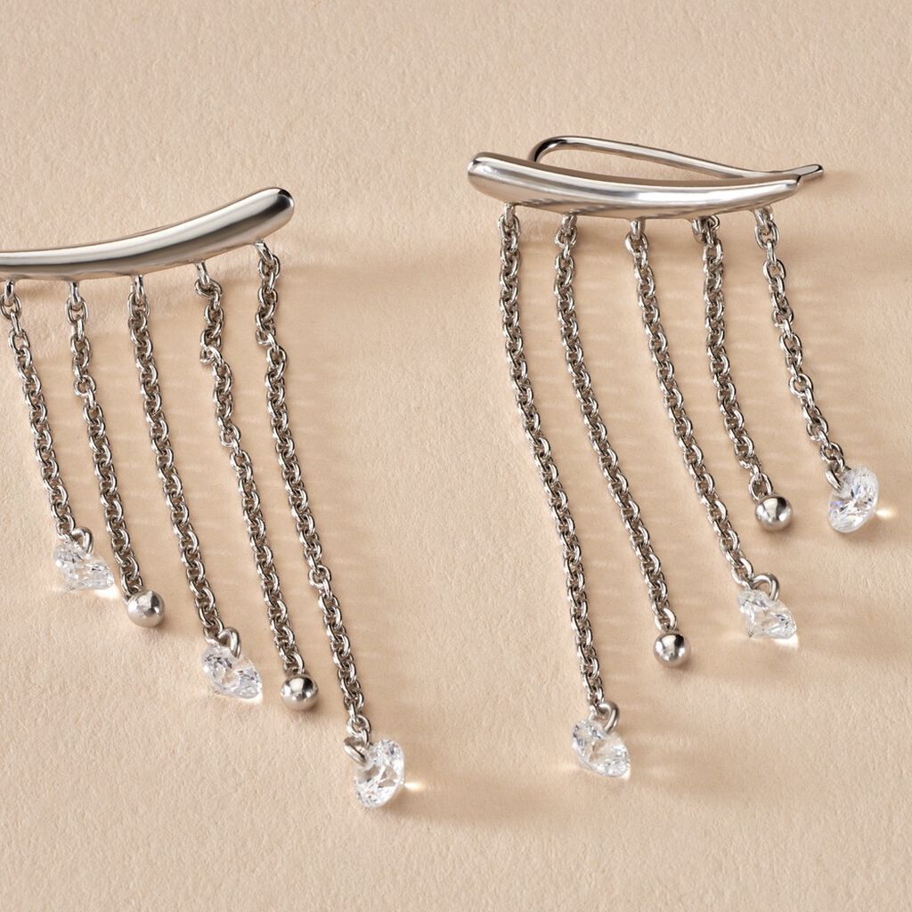 Boucles D'oreilles Pendantes Cainan Argent Blanc Oxyde De Zirconium