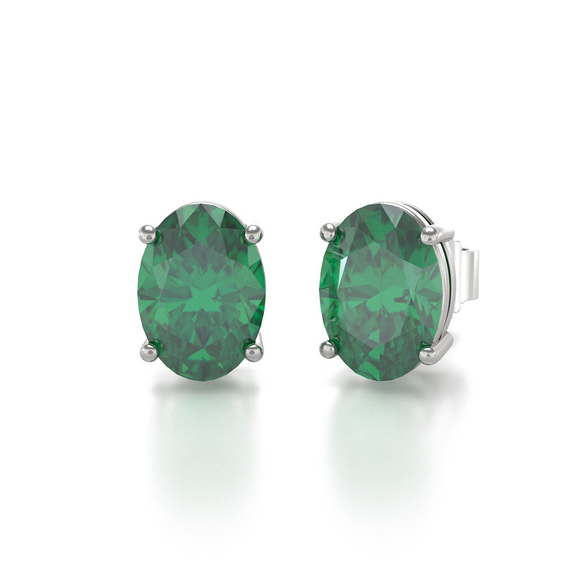 Boucles d'oreilles ADEN Or 585 Blanc et Emeraude forme Ovale 1.6grs