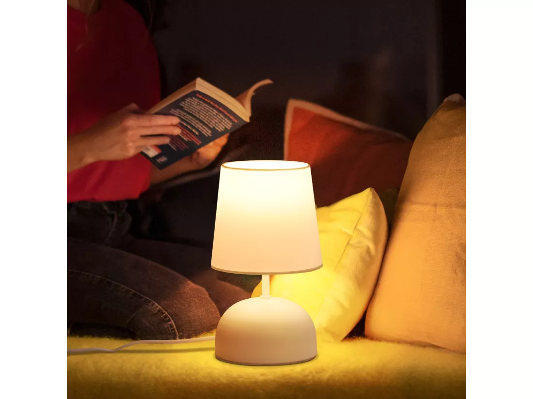 NETTLIFE Lampe de chevet Lot de 2 lampes de table avec câble Blanc Tissu Lampe de nuit Moderne Chambre à coucher Design
