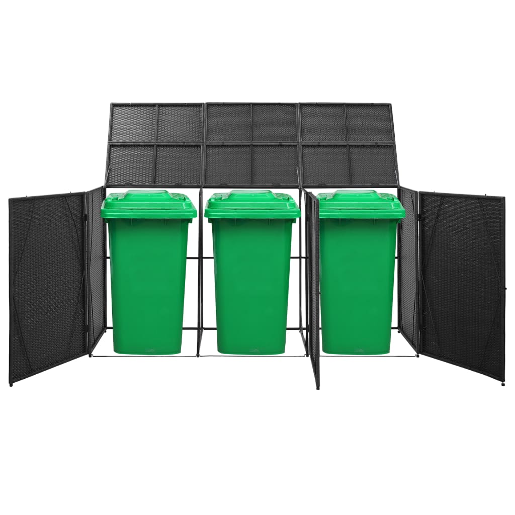 Abri pour poubelle triple noir 229x78x120 cm résine tressée