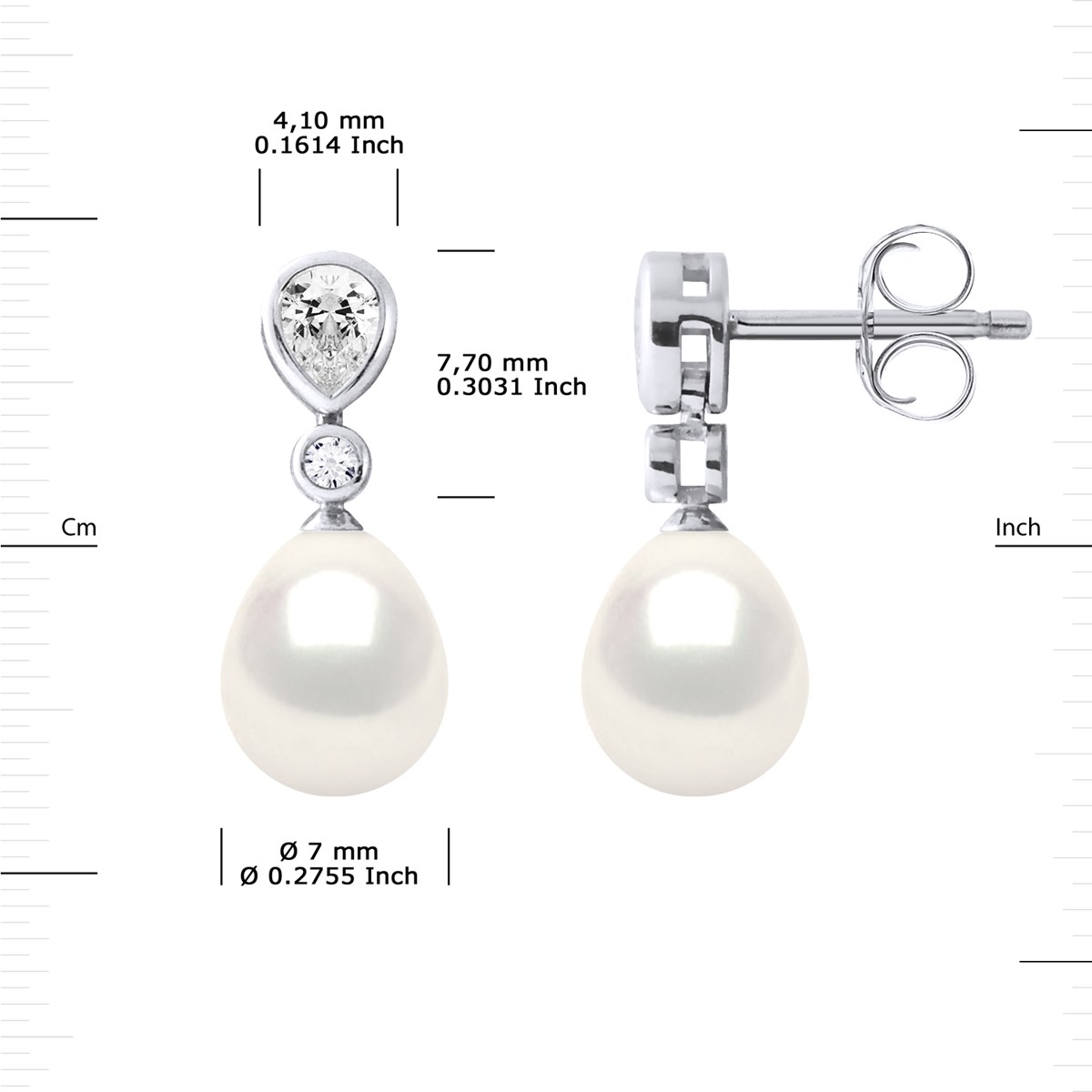 Pendants d'Oreilles Joaillerie Perles d'Eau Douce Poires 7-8 mm Blanches Argent 925