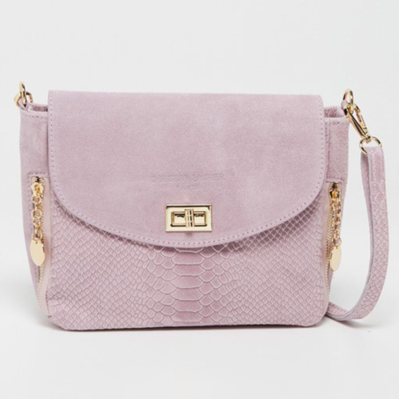 Christian Laurier Sac bandoulière en Velours de Cuir & Cuir croco Acil lilas -  23x18.5x8 cm