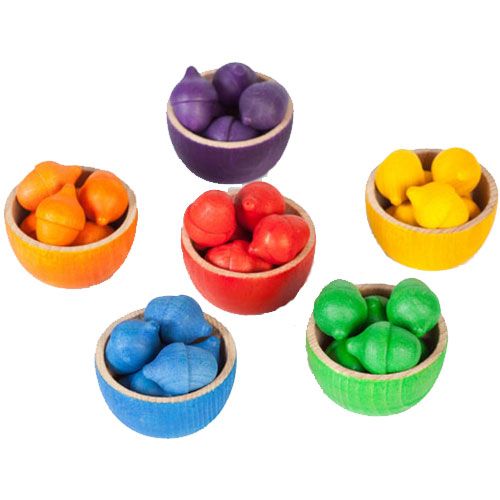 Grapat 6 houten bakjes met 36 eikeltjes en tang 15-107