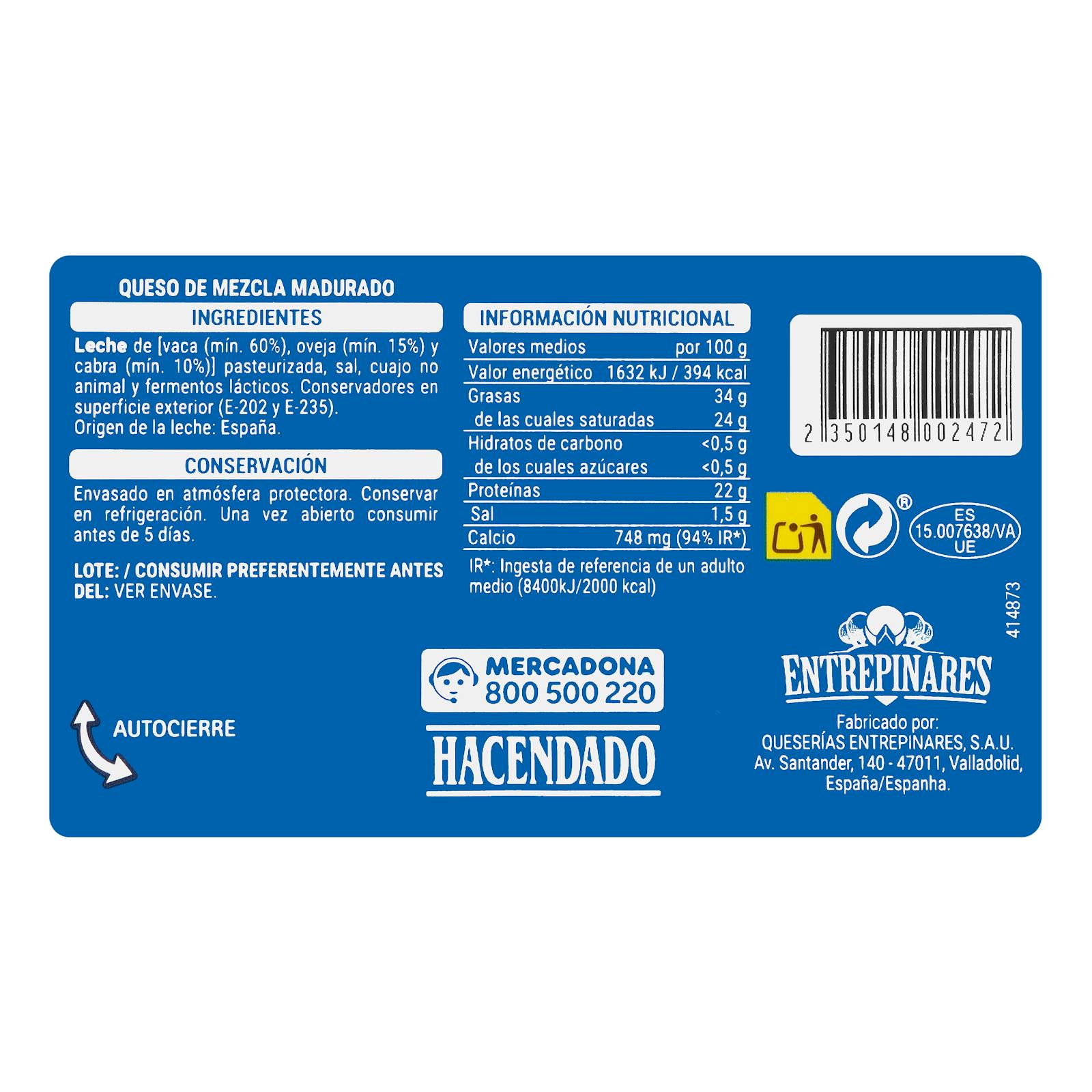 Fromage mélangé semi-affiné en tranches Entrepinares