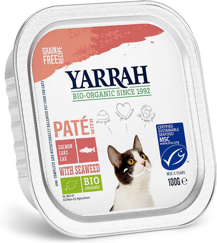 Yarrah biologisch kattenvoer in gelei pate zalm met zeewier 100 g
