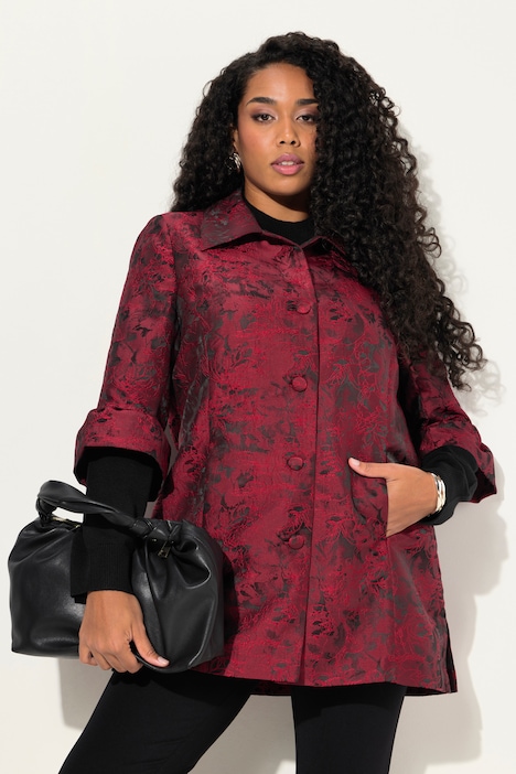 Jacquard-Jacke, Taft, Jacquard, Hemdkragen, Volantärmel