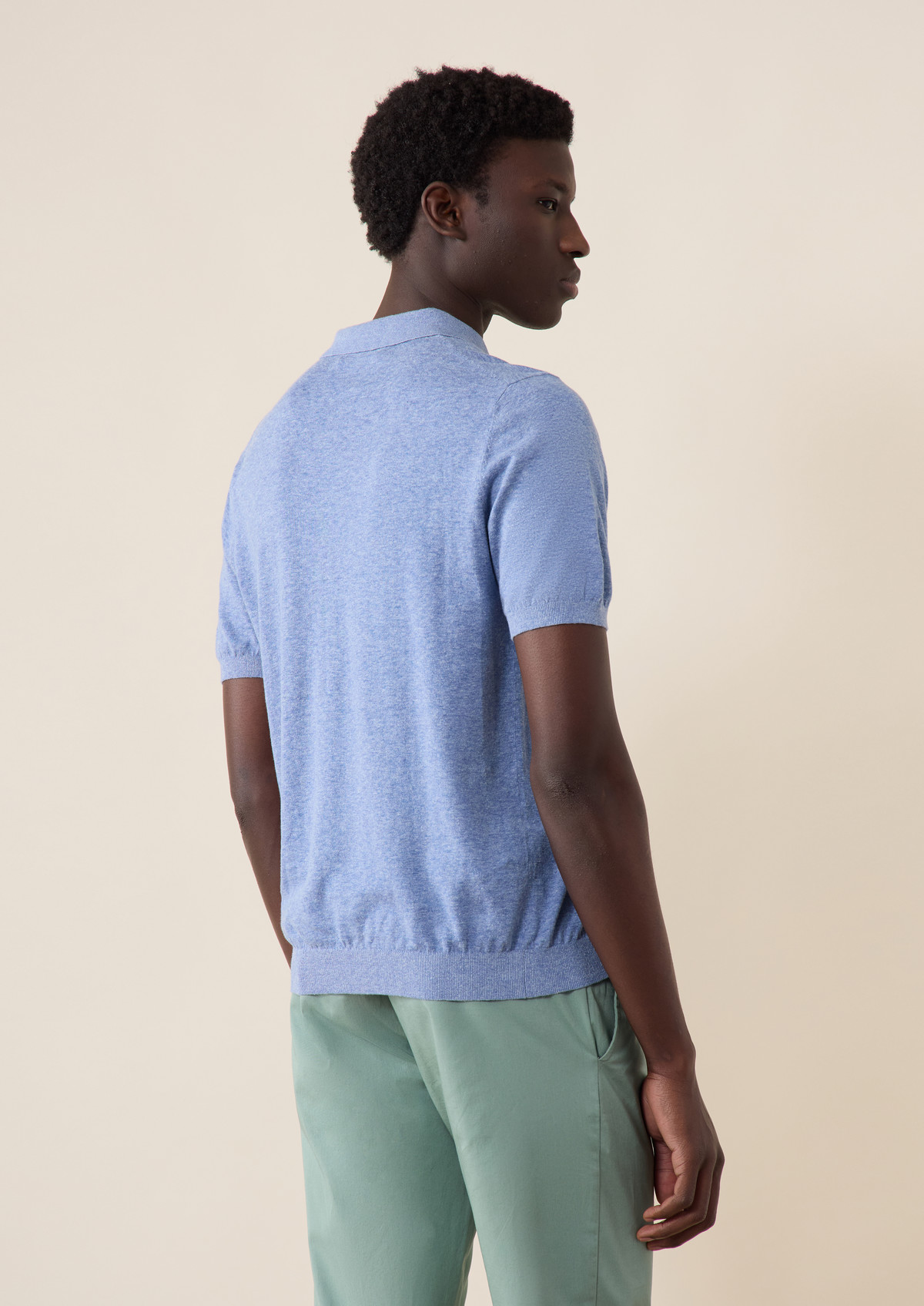 Polo manches courtes Slim en maille unie bleu azur