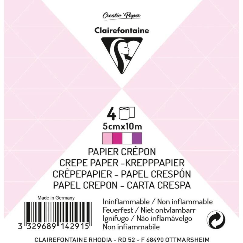 PAPIER CRÉPON IGNIFUGÉ, 4 bandes au format 5cmx10m - Assortiment rose