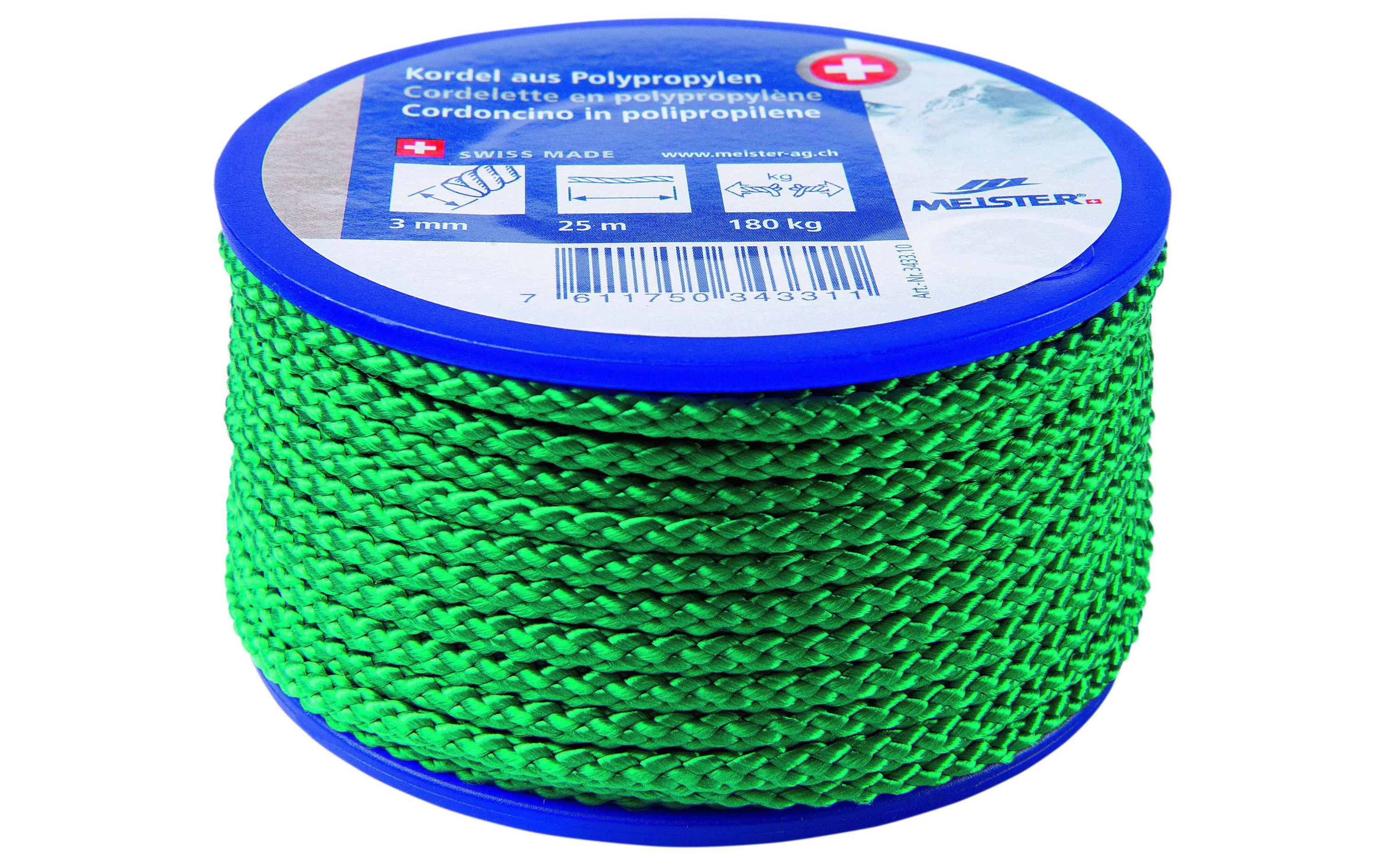 Kordel Ø 3 mm, 25 m, 180 kg, GrünPolypropylensseil UNIVERSAL geflochten